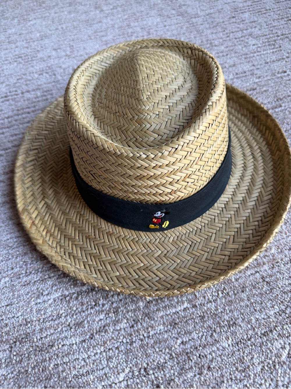 Disney Natural Straw Fedora with Black Band and Character Accent